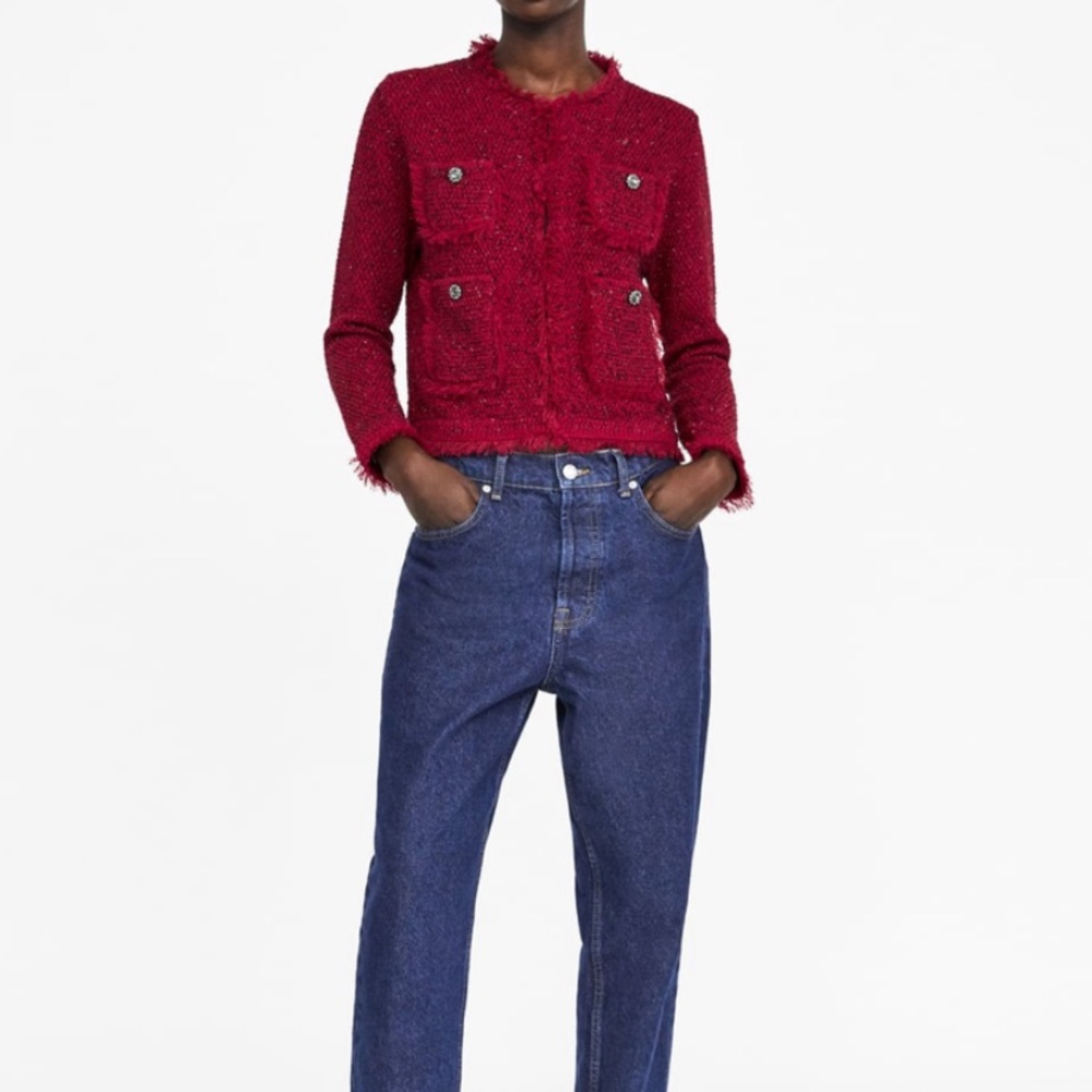 GORGEOUS ZARA NWT Frayed Hem Tweed Like Cardigan - Picture 2 of 8